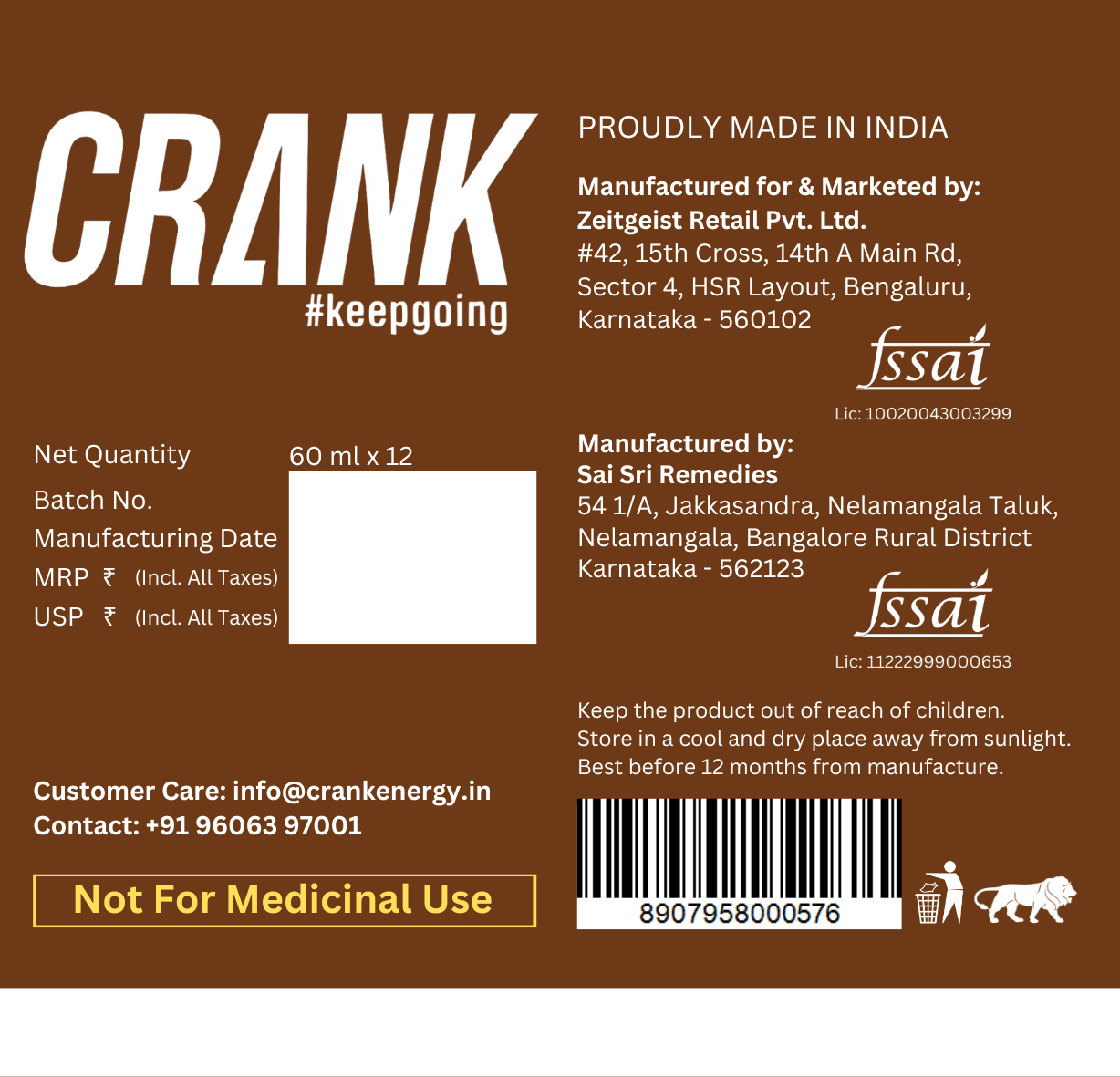 Crank Chocolate Flavour (12x60 ml)