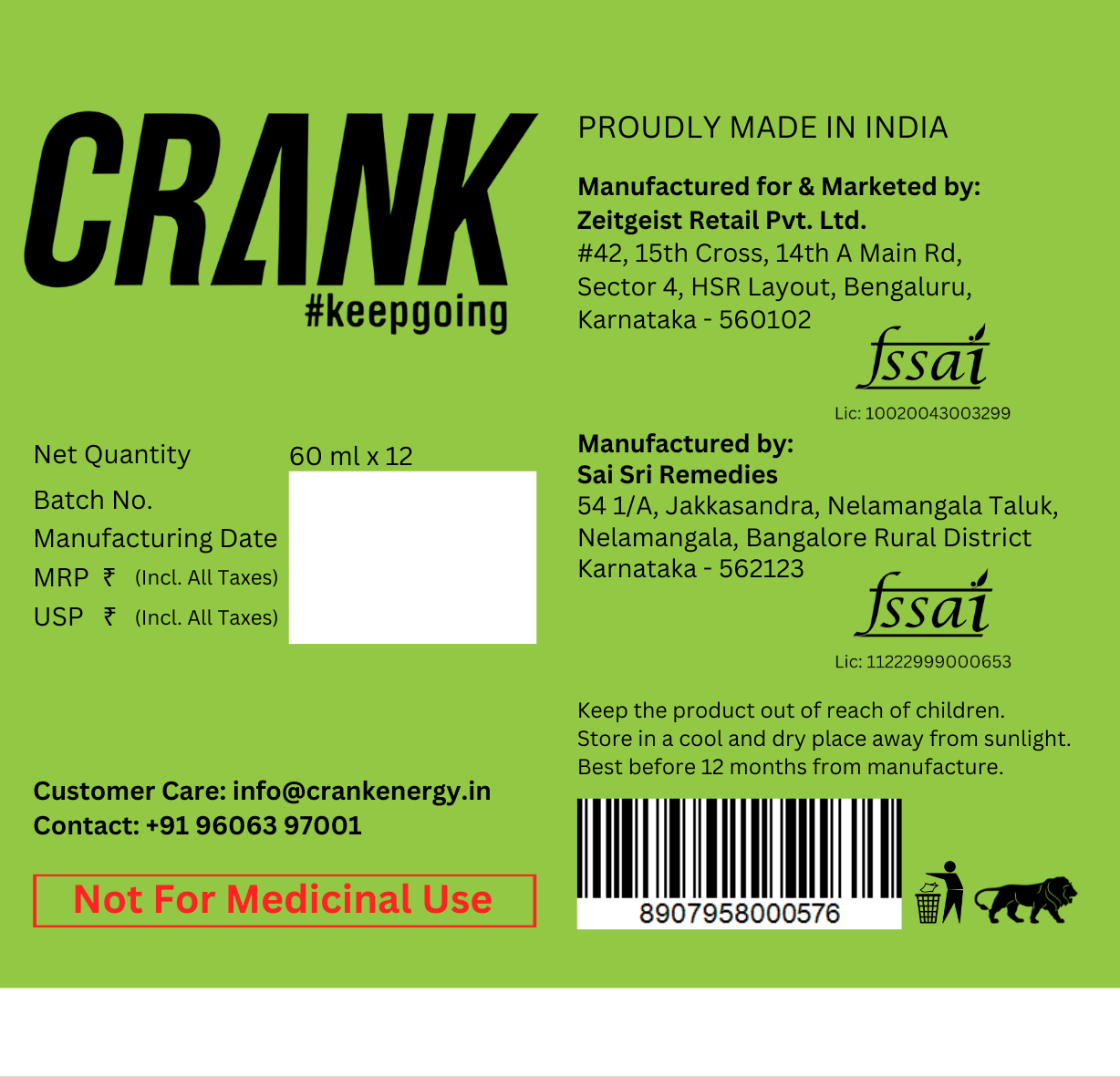 Crank Green Apple Flavour (12x60 ml)