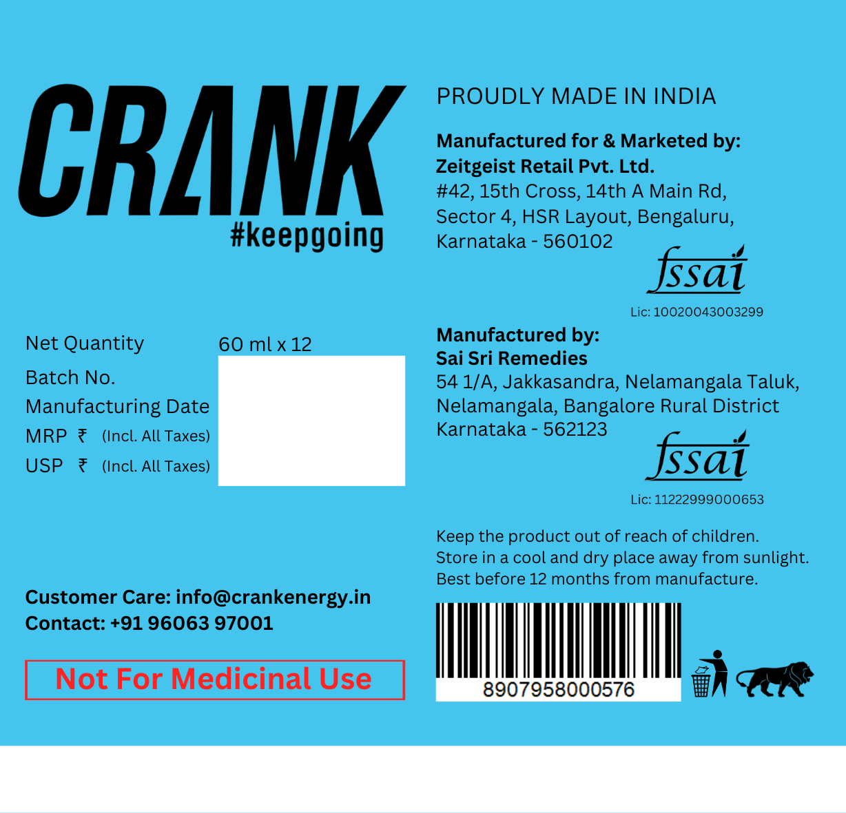 Crank Peppermint Flavour (12x60 ml)